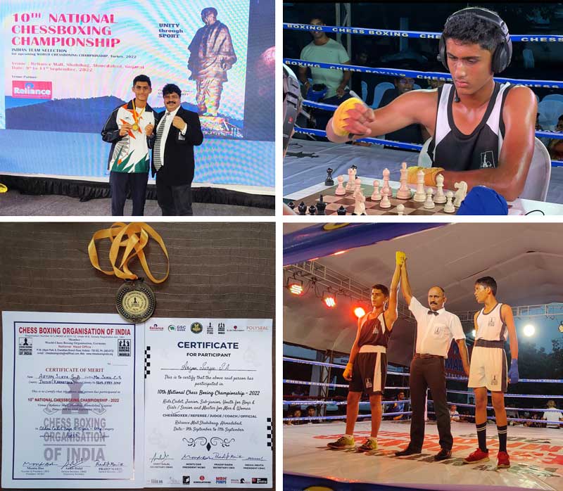  Aryan Surya SA of Grade 8 has won Gold medal in 10th National Chess Boxing championship