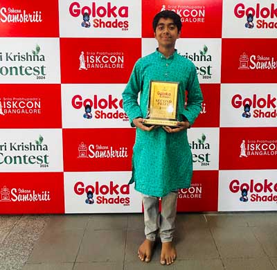 Janith Gowda received the second prize in iskcon painting competition