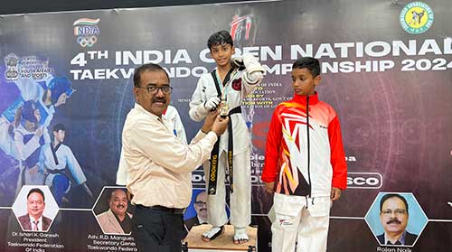 Hriday V Patel of JHS grade A won 5A gold medals at the taekwondo national championship.