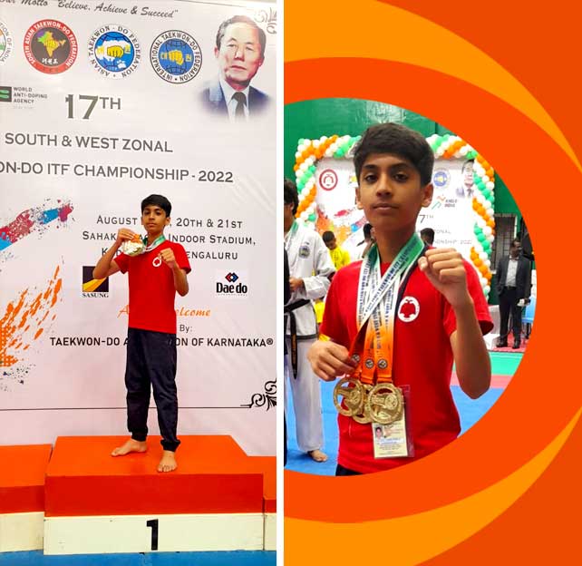 Akul Shreeharsha Grade 9 won 3 Gold medals in Taekwon-do