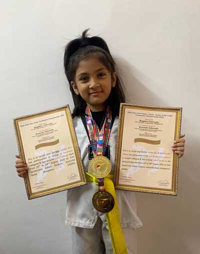 Myra Roy of Grade 1 has won 2 medals in Taekwondo Championship