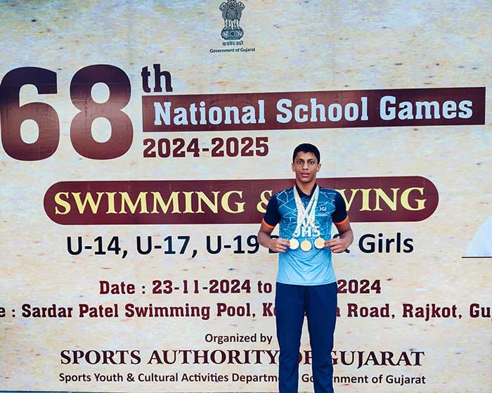 Sharan has bagged 3 Gold Medals and created a new national swim meet record.