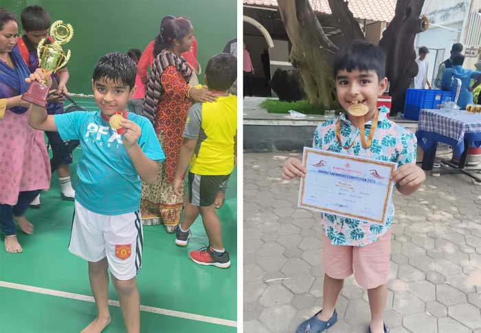Khush. R. Jaisingh of Grade 4A has won Gold in freestyle Swimming and Badminton