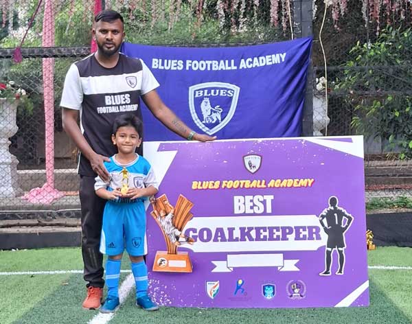 JHS student Neerav B. Beliya honoured as best goalkeeper from Blues Football Academy.