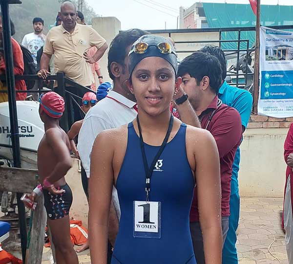 P.Venyashree wins gold at Krishna river swimming competition