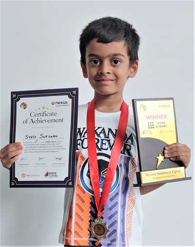 Syed Sufyaan of Grade 2 wins in 3x3 Rubix cube